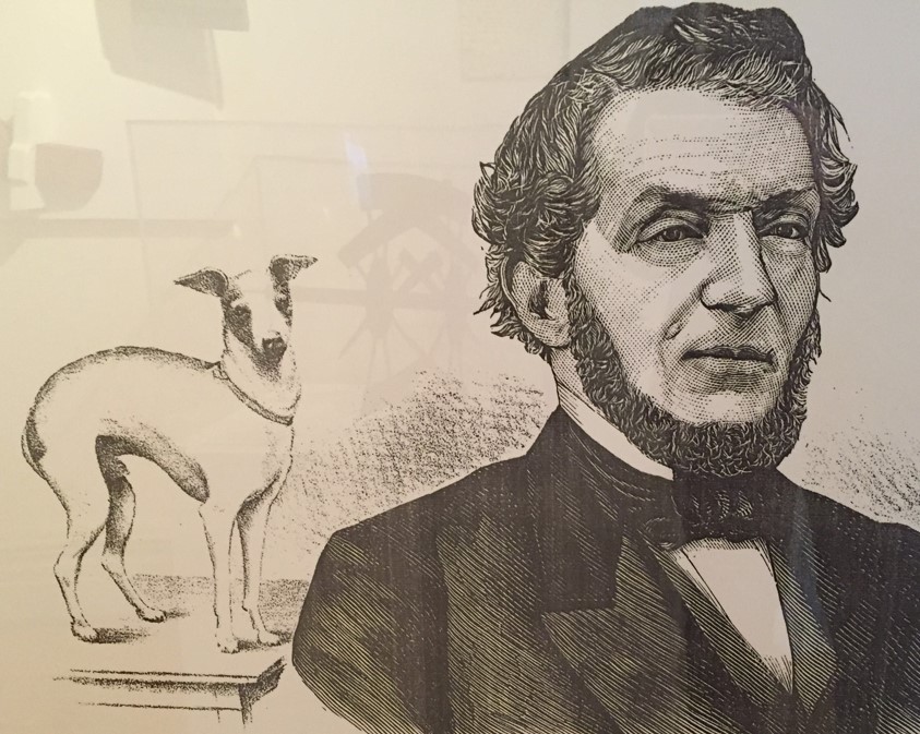 Bearded Man, Captain Throop, portrait with dog in background